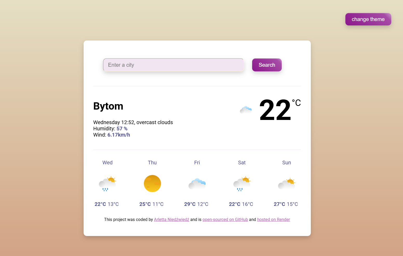 screenshot of the weather app