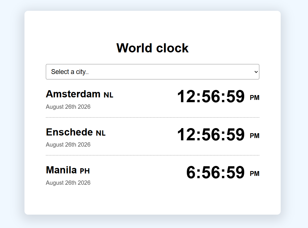 screenshot of the world clock app